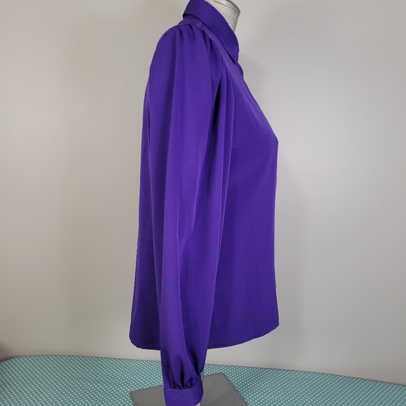 1980s purple puff sleeve statement blouse - Picture 3 of 8